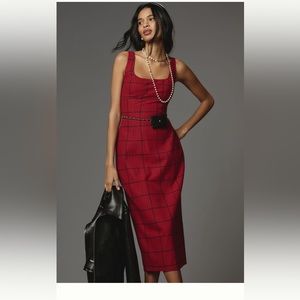 Bombshell Tweed Slim Midi Dress In Red